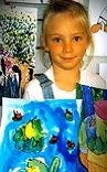 6-year-old Elyse and her Frog Watercolor
