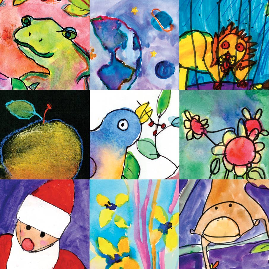 9 Kids-Did-It! images Frog, Earth, Lion, Apple, Bird, Flowers, Santa, Yellow Flowers. MOnkey