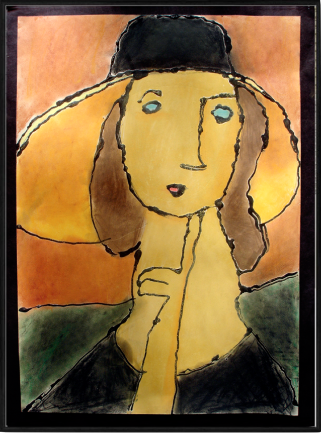 Framed original art Lady with poised finger