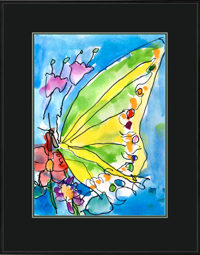 Original framed Watercolor Butterlfy by Jeffrey Shutt, Age 6